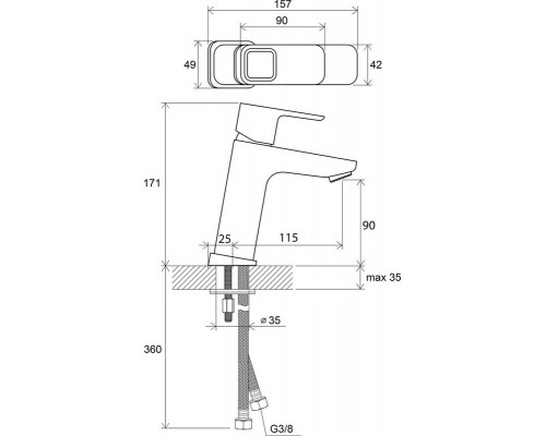 Смеситель для умывальника без донного клапана 170 мм RAVAK TD 014.00