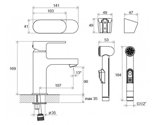 Смеситель для умывальника с гигиеническим душем Ravak хром X070092