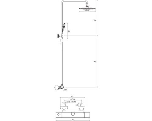 Душевая стойка с термостатическим смесителем и ручным душем TD 091.00/150
