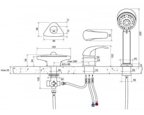 Врезной каскадный смеситель для ванны с душем Ravak Rosa RS 025,00, X07P003