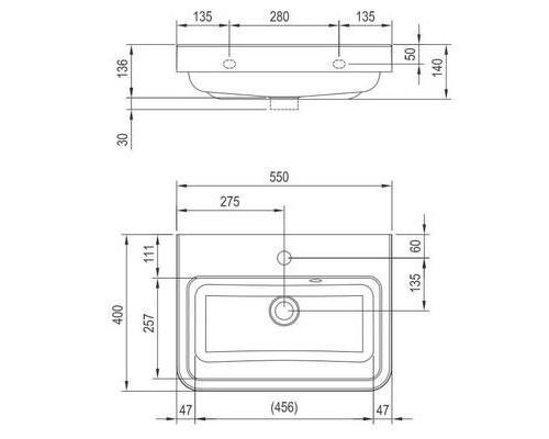 Умывальник искусственный камень RAVAK BE HAPPY II 55x40  белый с переливом