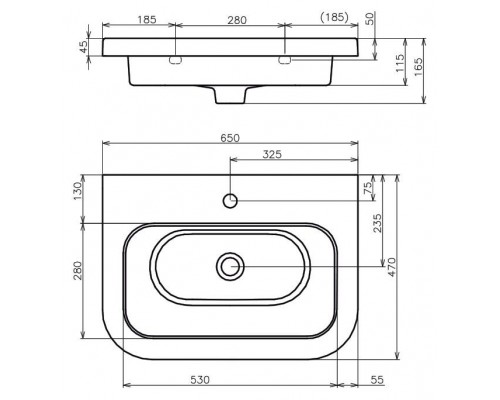 Умывальник встраиваемый Ravak 650 Chrome 65x47 XJG01165000