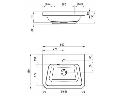 Умывальник искусственный камень Ravak 10° 55x45 белый c отверстиями