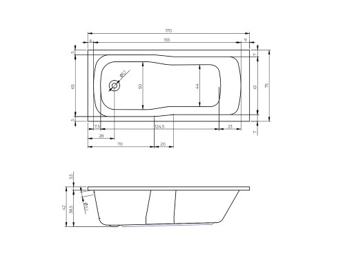 Акриловая ванна прямоугольная Riho Model-D 170 x 75 x 42 cm, белый, B048001005