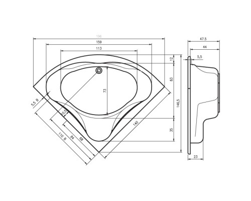 Встраиваемая угловая ванна акриловая Riho Neo 140 x 140 x 47.5 cm, белый, B076001005
