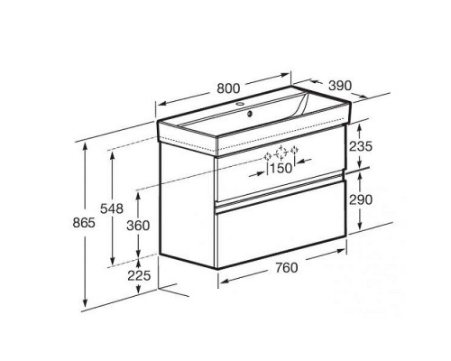 Roca тумба под умывальник OLETA под умывальник 760х374х548, с 2 ящиками, белый матовый