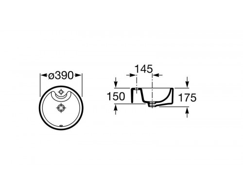 Умывальник накладной Roca Terra 39x39 с отв.для смесителя, A32722T000