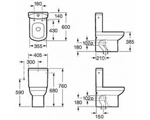 Унитаз напольный Roca Dama Senso Compacto чаша для унитаза, бачок, крышка 35,5x60