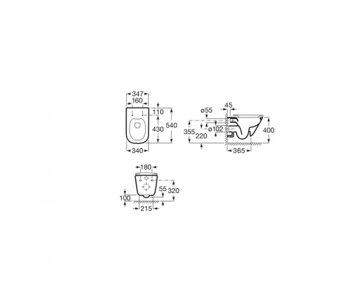 Унитаз подвесной Roca Gap Clean Rim 35x54, безободковый, 34647L000 с крышкой SoftClose 80147200B Supralit