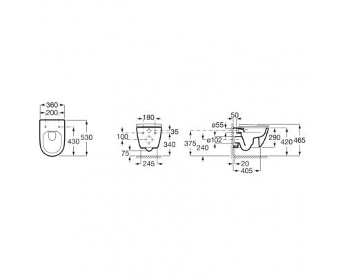 Унитаз подвесной Roca Ona Rimless с пневмокрышкой Supralit 346687000+801E12001
