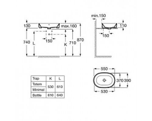 Умывальник накладной Roca Gap Round 55x39, 73270Y1000