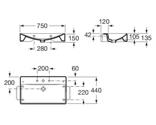 Умывальник накладной Roca Diverta 75x44, 7327110000