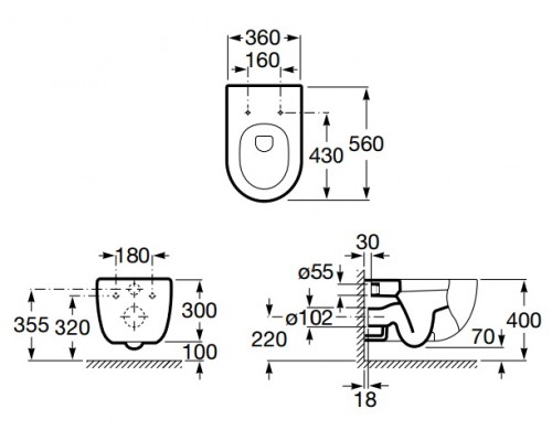 Унитаз подвесной Roca Meridian 36x56, безободковый, 734624L000