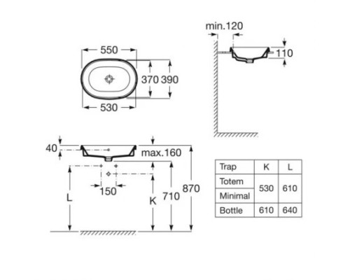 Раковина круглая врезная Roca The Gap Round 55x39 с переливом | A3270Y5000