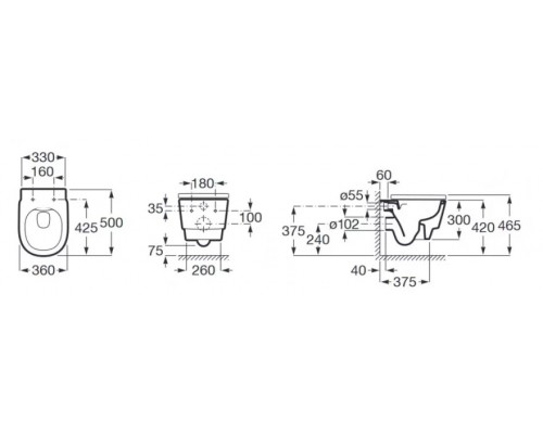 Унитаз подвесной Roca Tura 50x36 Rimless® A346697000 без сидения