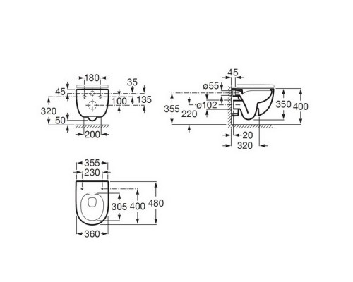 Унитаз подвесной Roca Meridian-N Compact Rimless, с крышкой soft close, 734H242000+78012B2002