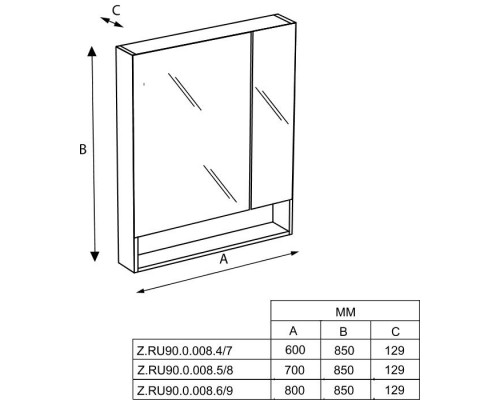 Зеркальный шкафчик Roca Gap ZRU9302752 70x85, фиолет