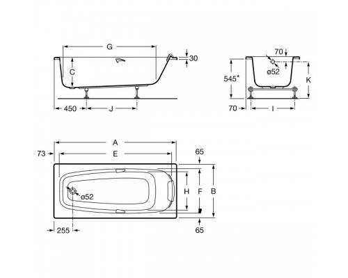 Акриловая ванна Roca Sureste ZRU9302769 170 х 70 см