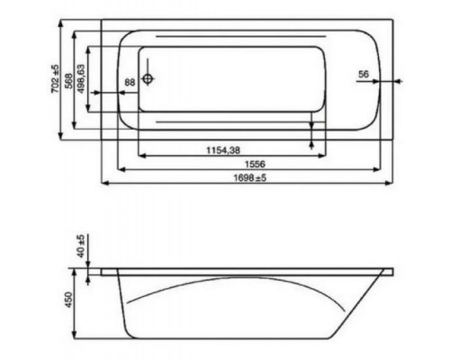 Ванна акриловая Roca Line 170 x 70 см ZRU9302924, белая (каркас и экран заказывать отдельно)