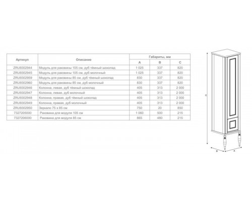 Шкаф-пенал Roca America Evolution ZRU9302948, 40,5х31,3х200, правая, дуб тёмный шоколад