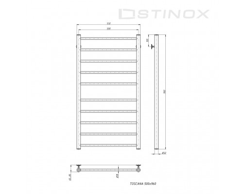 Полотенцесушитель водяной Stinox TOSCANA 500x1000 (хром)