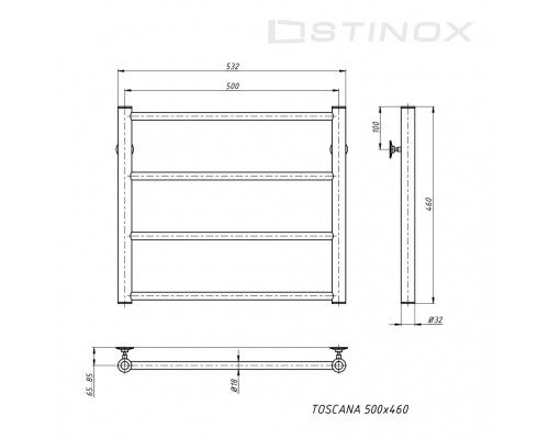 Полотенцесушитель водяной Stinox TOSCANA 500x500 (хром глянец)
