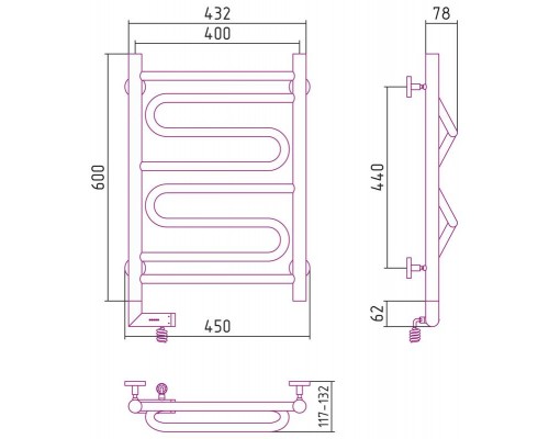 Сунержа РЭБ "ЭЛЕГИЯ 2.0" 600х400 / МЭМ левый (Без покрытия)