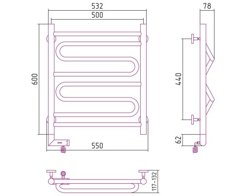 Сунержа РЭБ "ЭЛЕГИЯ 2.0" 600х500 / МЭМ левый (Без покрытия)