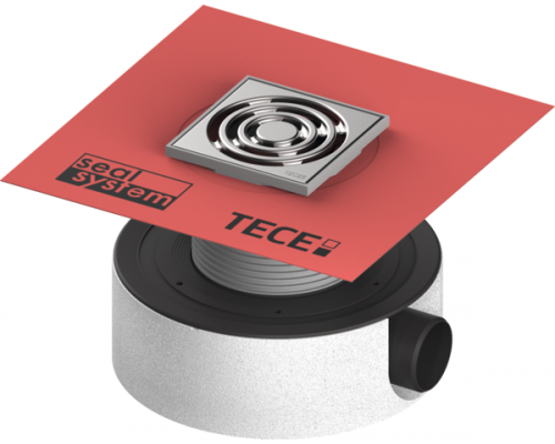 Трап дренажный с сифоном TECEdrainpoint S 114, низкий с горизонтальный с гидроизоляционной манжетой 3601104