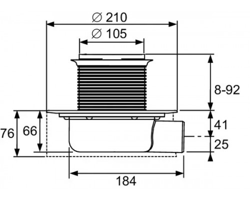 Трап дренажный с сифоном TECEdrainpoint S 114, низкий с горизонтальный с гидроизоляционной манжетой 3601104