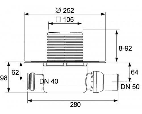 Комплект точечного трапа с сифоном TECEdrainpoint S 120, низкий с универсальным фланцем Seal System, 3601200