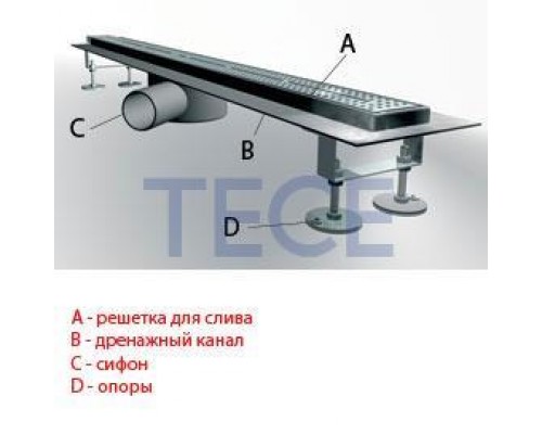 Трап TECElinus для монтажа дренажного канала с основой для плитки “tile” и панелью “steel” 2 в 1 (80 см) с мембранорй