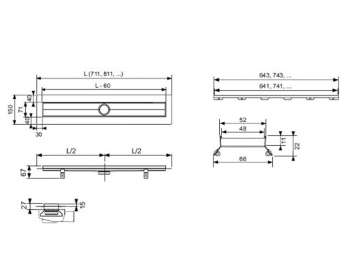 TECE TECEdrainline Комплект для монтажа дренажного канала - панель "steel II" сатин с мембраной 800 мм 640826
