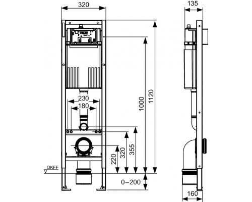 Узкая инсталляция TECE для подвесного унитаза и биде 9400440