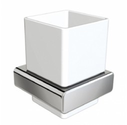 Стакан для зубных щеток с держателем  Teka Formentera Материал: латунь, керамика  Цвет: хром, белый 170810200