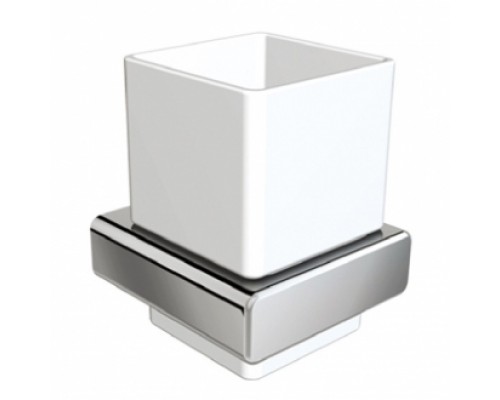 Стакан для зубных щеток с держателем  Teka Formentera Материал: латунь, керамика  Цвет: хром, белый 170810200