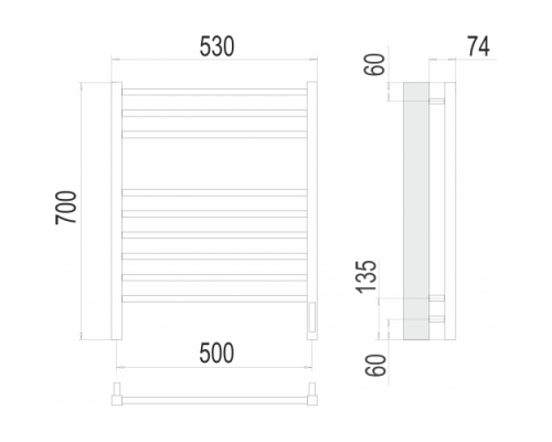 Электрический полотенцесушитель  Терминус Сицилия П9 500х700 электро нержавейка lux