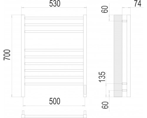 Terminus электро полотенчик Сицилия П9 500х700 электро (sensor quick touch) RAL 9003