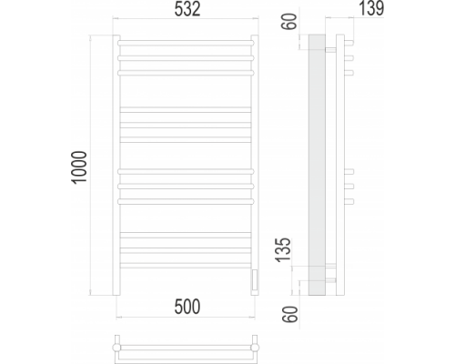 Terminus электро полотенчик Прато П12 500х1000 электро (sensor quick touch) RAL 9005
