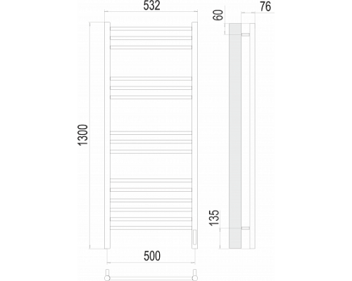 Электрический полотенцесушитель  Терминус Аврора П15 500х1300 электро нержавейка lux