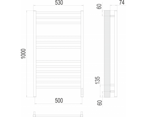 Terminus электро полотенчик Ватикан П12 500х1000 электро (sensor quick touch) RAL 9003
