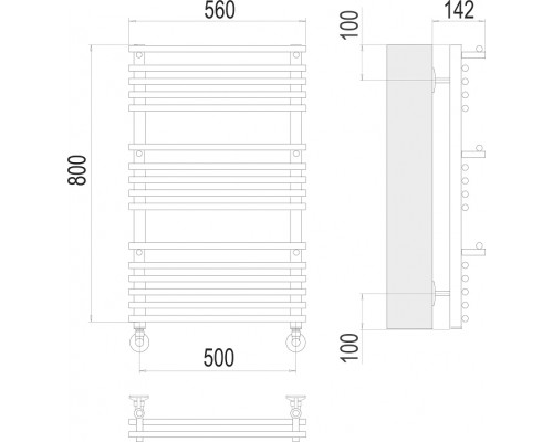 Водяной полотенцесушитель  Терминус Вента люкс П16 500х800 нержавейка standart