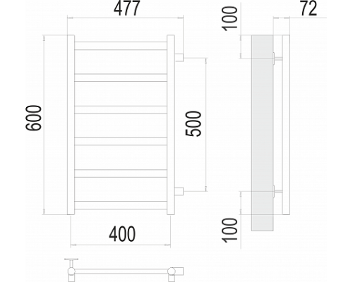 Водяной полотенцесушитель  Терминус Аврора П6 400х600 бп500 нержавейка econom