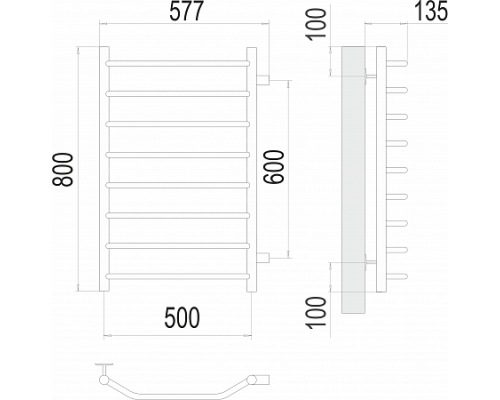 Водяной полотенцесушитель  Терминус Виктория П8 500х800 бп600 нержавейка econom