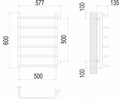 Водяной полотенцесушитель  Терминус Стандарт П6 500х600 бп500 нержавейка trend