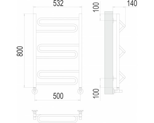 Водяной полотенцесушитель  Терминус Юпитер П9 500х800 нержавейка econom