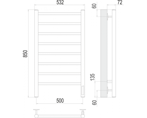 Аврора П8 500х850 Электро (quick touch) Полотенцесушитель TERMINUS сатин
