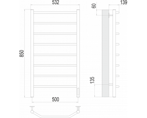 Электрический полотенцесушитель  Терминус Виктория П8 500х850 электро нержавейка standart