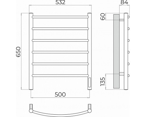 Электрический полотенцесушитель  Терминус Классик П6 500х650 электро нержавейка standart