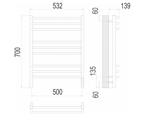 Электрический полотенцесушитель  Терминус Прато П9 500х700 электро нержавейка lux